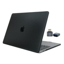 MacBook Pro 13 Karbon Fiber Sert Hard Case İnce Hafif Darbe Koruma Kapak USB-C M1-M2 Uyumlu