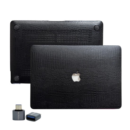 MacBook Pro 13 İnç Timsah Desenli Deri Kaplama Premium Kılıf M1 M2 Uyumlu