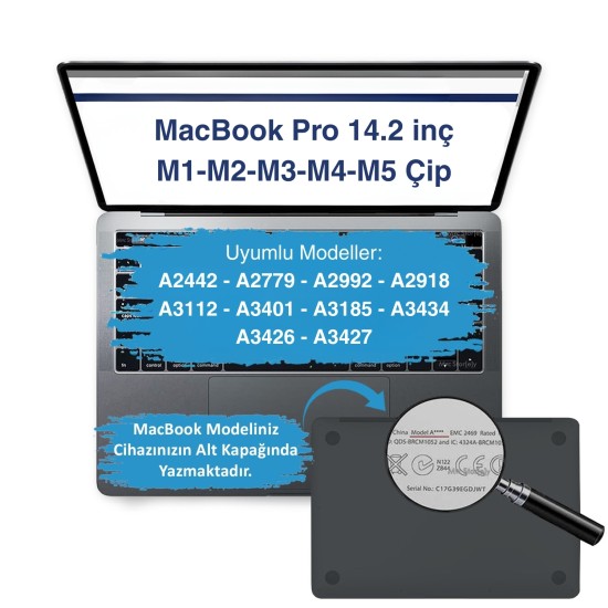 MacBook Pro 14.2 İnç Şeffaf Siyah Korumalı Köşe Darbe Emici Kılıf A2442 A2779 A2992 A2918 A3112 A3401 A3185 A3434 A3426 A3427