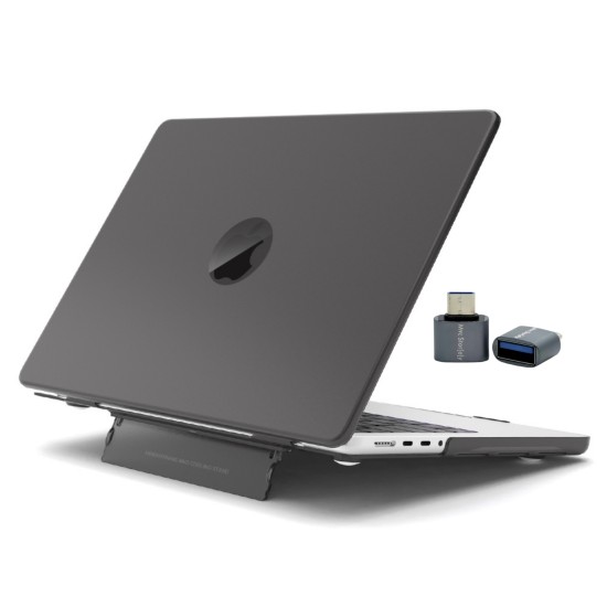 MacBook Pro 14.2 Şeffaf Siyah Kılıf – Standlı Mat Şeffaf Kapak