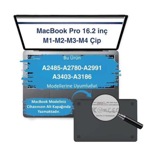 MacBook Pro 16.2 inç Mat Flu Sert Kılıf M1 M2 M3 M4 Uyumlu Şeffaf