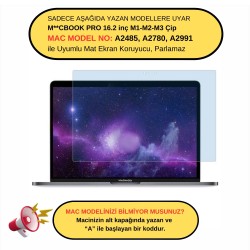Macbook Pro 16 inç M1-M2-M3 Ekran Koruyucu Mavi Işık Filtresi (TouchID'li Pro) A2485 A2780 A2991 ile Uyumlu Anti Blue Ray