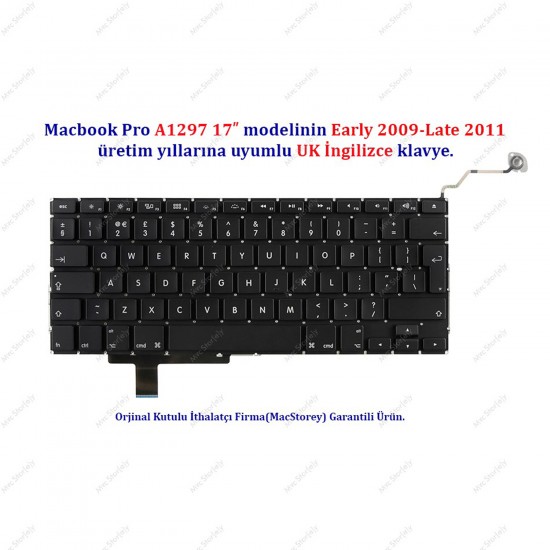Macbook Pro ile Uyumlu 17inc A1297 Klavye Tuş Takımı UK-İngilizce