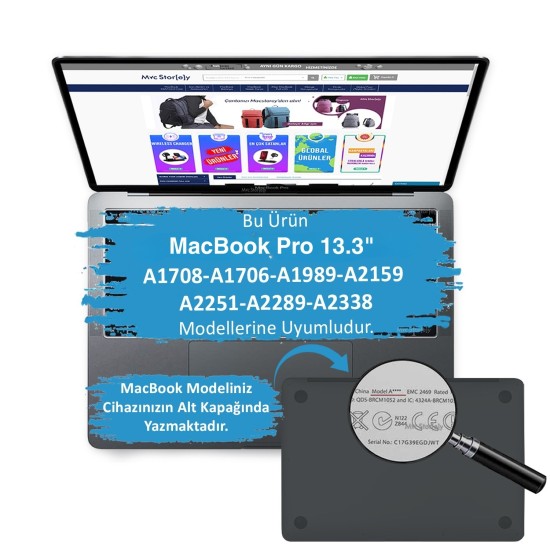 Macbook Pro Kılıf 13inç M1-M2, Simli Kristal Star (Type-c'li Model)A2338 A2289 A2251 A1706-08 A1989 A2159 ile Uyumlu