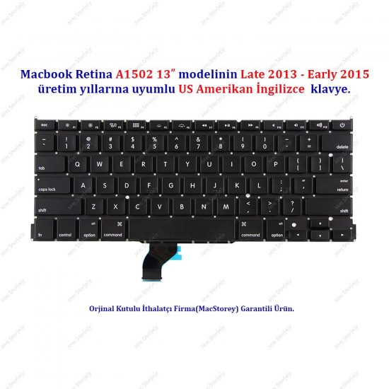 MacBook Pro Retina 13 A1502 Klavye Tuş Takımı US İngilizce