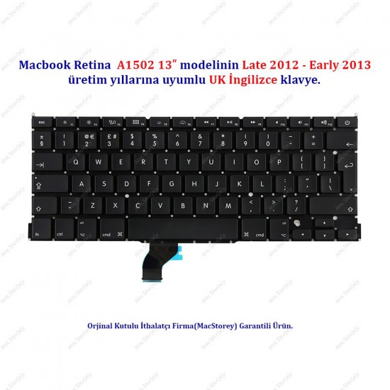 Macbook Klavye Macbook Pro A1502 ile Uyumlu Klavye Tuş Takımı UK-İngilizce Düzen