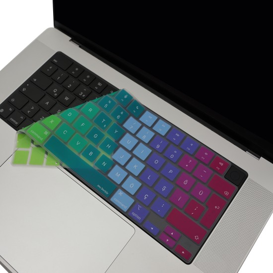 MacBook Klavye Koruyucu Türkçe Q Silikon Dazzle Pembe Yeşil