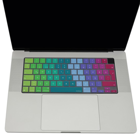 MacBook Klavye Koruyucu Türkçe Q Silikon Dazzle Pembe Yeşil