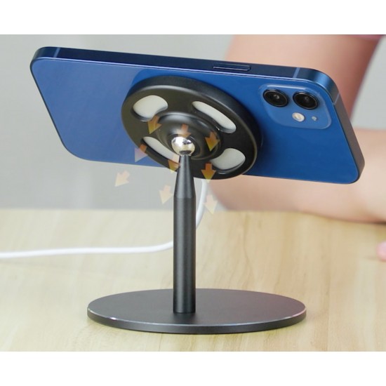MagSafe iPhone 12 Şarj Standı Masaüstü Taşınabilir Stand Metal 180 Derece Dönebilen Kafa Kaydırmaz Pedli