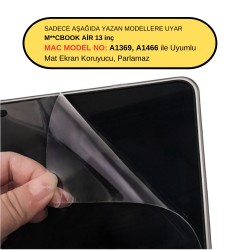 Mat Ekran Koruyucu Macbook Air 13 inç (Eski USB'li Model 2010-2017) A1369 A1466 ile Uyumlu