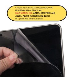 Mat Ekran Koruyucu Macbook Air Pro 13inç M1-M2, A2179 A2337 A2338 A2251 A2289 ile Uyumlu