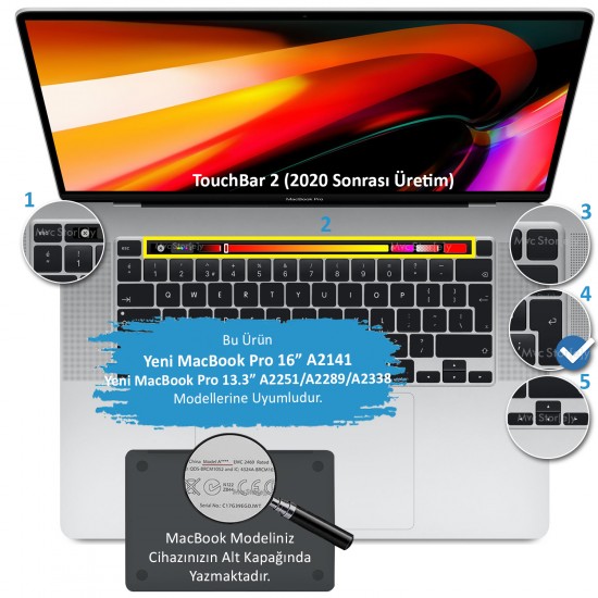 Macbook Pro Klavye Koruyucu 13inç M1-M2, Dazzle (UK-EU İngilizce) A2338 2289 2251 A2141 ile Uyumlu