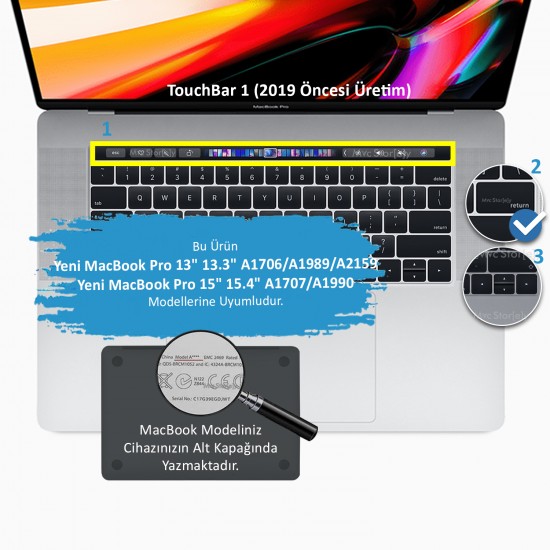 Macbook Pro Klavye Kılıfı US(ABD) İngilizce Baskı A1706 1989 2159 A1707 1990 Uyumlu Dazzle