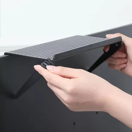 Monitör ve TV Üstü Portatif Düzenleyici Raf Standı - Karbon Fiber Dokulu Ayarlanabilir Kumanda ve Modem Rafı
