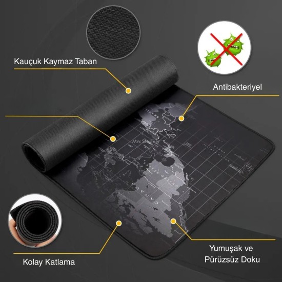 mouse pad 30x60 cm kaymaz kauçuk taban dünya haritası
