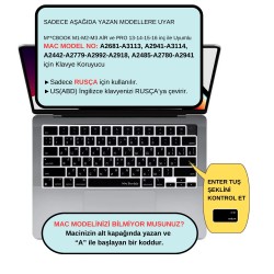 Rusça Klavye Koruyucu Macbook Air-Pro M1-M2-M3 (TouchID'li) A2681 A3113 A2941 A3114 A2442 A2779 A2992 A2918 A2485 A2780 A2991 US Enter ile Uyumlu