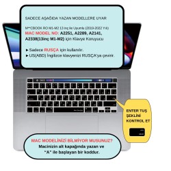 Rusça Klavye Koruyucu Macbook Pro M1-M2 13 inç 2019/2022 (Touchbarlı) A2251 A2289 A2338 A2141 US Enter ile Uyumlu