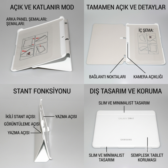 Samsung Uyumlu Galaxy Tab 2 10.1 Kılıf Book Cover Standlı GT-P5100 GT-P5110 P5113 Tablet Kılıfı - İnce Akıllı Koruma