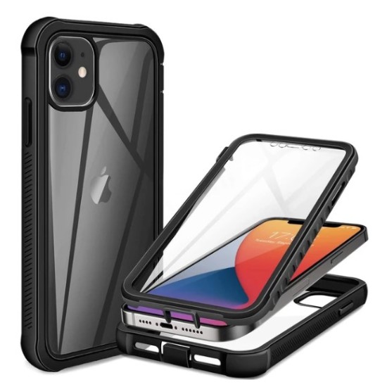 iPhone 12 Pro Max Uyumlu Ön Camlı 360° Tam Koruma Mıknatıslı Şeffaf Kılıf Siyah