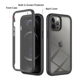 iPhone 12 Pro Max Uyumlu Ön Camlı 360° Tam Koruma Mıknatıslı Şeffaf Kılıf Siyah