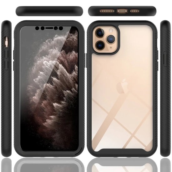 iPhone 12 Pro Max Uyumlu Ön Camlı 360° Tam Koruma Mıknatıslı Şeffaf Kılıf Siyah
