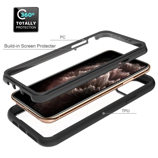 iPhone 12 Pro Max Uyumlu Ön Camlı 360° Tam Koruma Mıknatıslı Şeffaf Kılıf Siyah