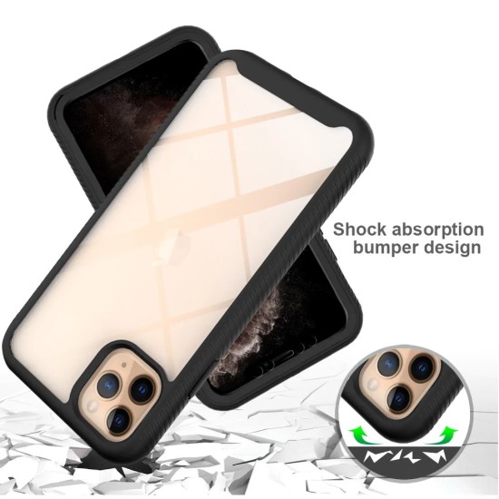 iPhone 12 Pro Max Uyumlu Ön Camlı 360° Tam Koruma Mıknatıslı Şeffaf Kılıf Siyah