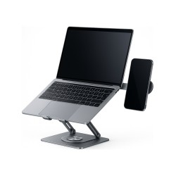 Laptop Stand Karbon Çelik 360° Döner Ergonomik Yükseklik Ayarlı Soğutucu MagSafe Telefon Tutuculu Gizlenebilir