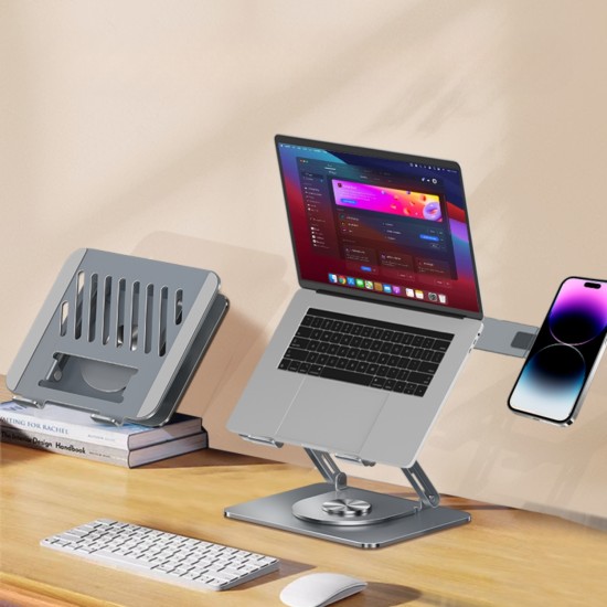 Laptop stand karbon çelik 360 derece döner magsafe telefon tutuculu