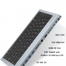 Type-C Dock Station Type-C Çevirici HDMI VGA Ethernet USB Çoklayıcı 11 Girişli Şarj Destekli