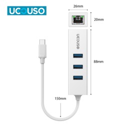 Type-C Ethernet Çevirici USB Çoğaltıcı Çoklayıcı USB 3.0 Adaptör Silver
