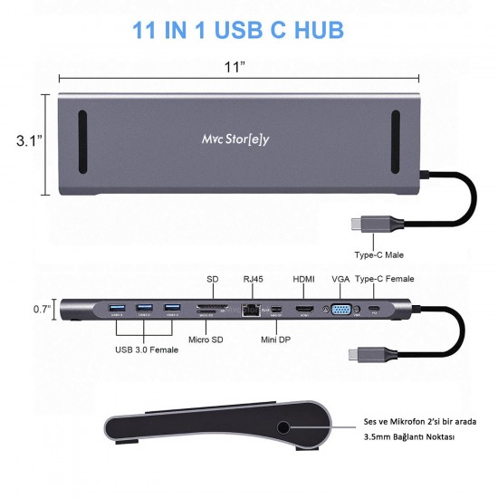 Type-C HDMI VGA Ethernet Dönüştürücü Macbook Pro Stand MiniDisplayPort 4K Full HD 1080P