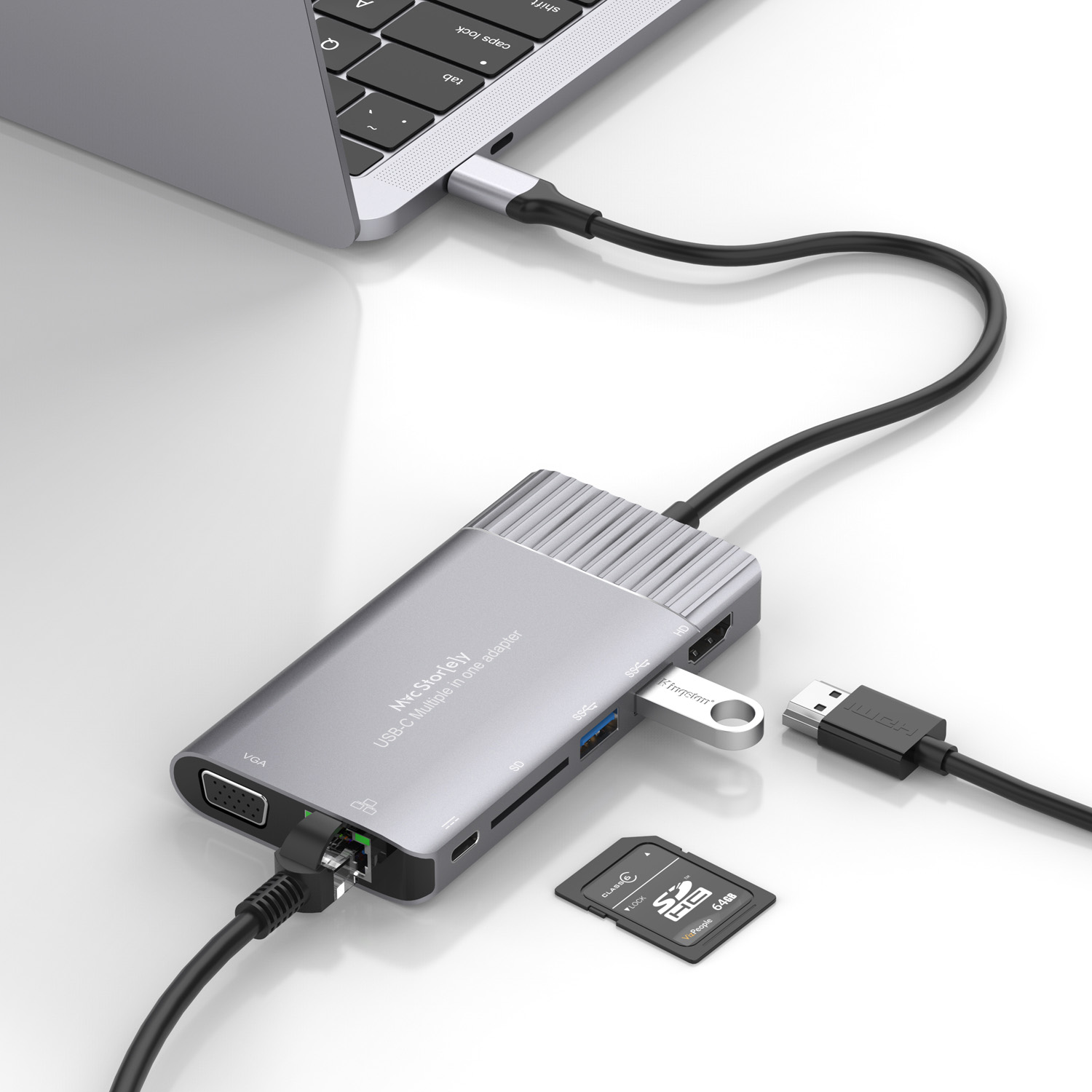 MacBook Pro Air Retina Type C to 4K HDMI VGA 2xUSB3.0 RJ45 PD MicroSD 7in1 Hub