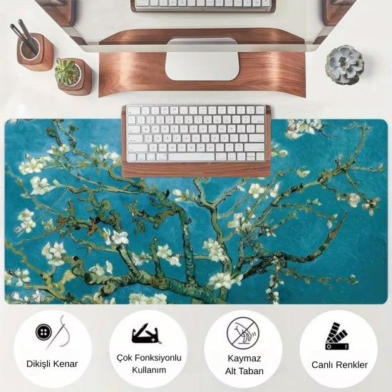 Kaymaz kauçuk tabanlı van gogh büyük mouse pad