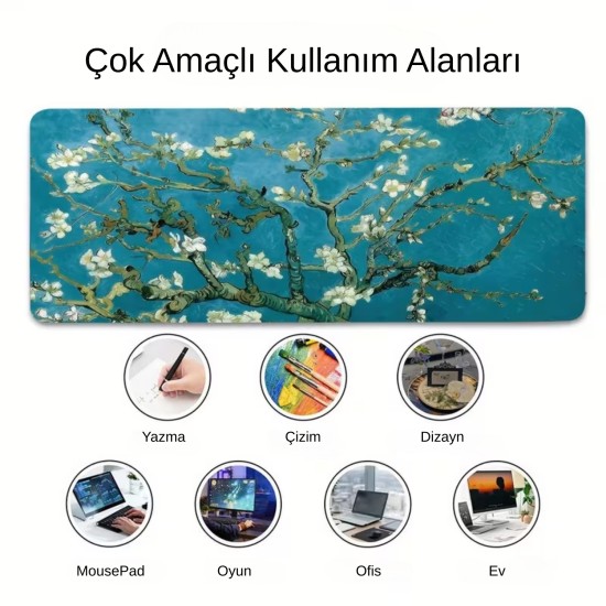 Kaymaz kauçuk tabanlı van gogh büyük mouse pad