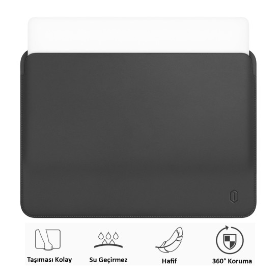 wiwu skin pro 15-16 inc pu deri su gecirmez laptop kilifi siyah