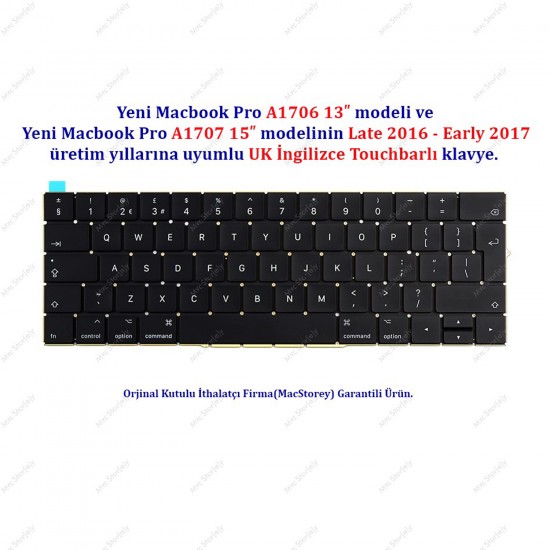Macbook Pro ile Uyumlu 13inc A1706 15inc 1707 Klavye Tuş Takımı UK-İngilizce 2016/2017