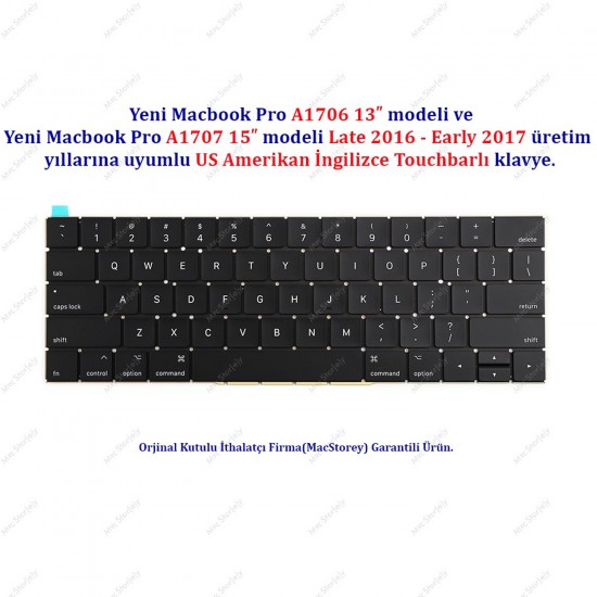 Macbook Pro ile Uyumlu 13inc A1706 Klavye Tuş Takımı US-İngilizce 820-00953-A 2016/2017